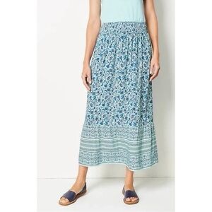 J Jill Skirt Blue Floral Boho Maxi Skirt Smocked Waist Cottagecore Coastal
